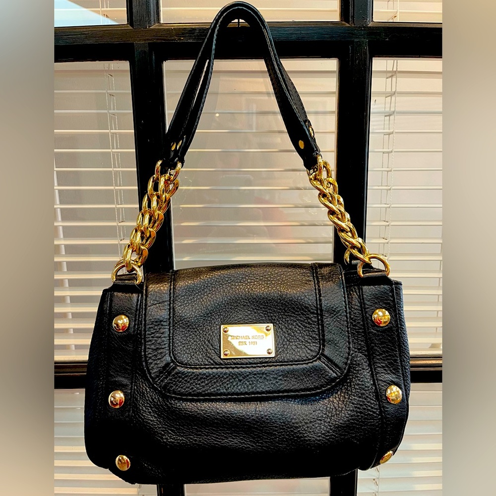 Michael Kors Black Leather Gold Studded Shoulder/Hand Bag